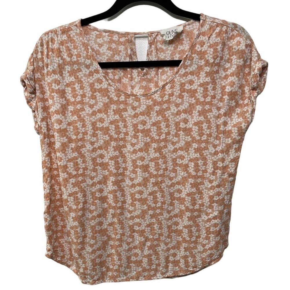 Olive And Oak Curved Short Sleeve Ditsy Floral Printed Top Brown Womens Size S - Picture 1 of 8